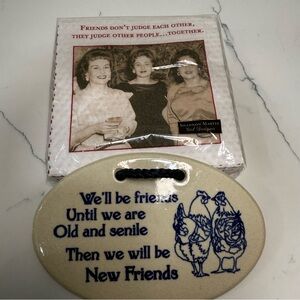 Ceramic Plaque with Blue Text and Chicken Design